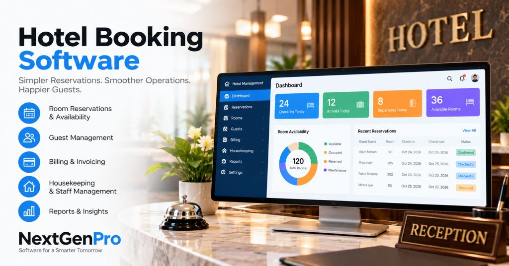 Luxury Hotel Reception and Front Desk with NextGenPro Hotel Booking Software Managing Reservations and Room Status in Kerala